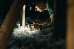 man cleaning moldy insulation
